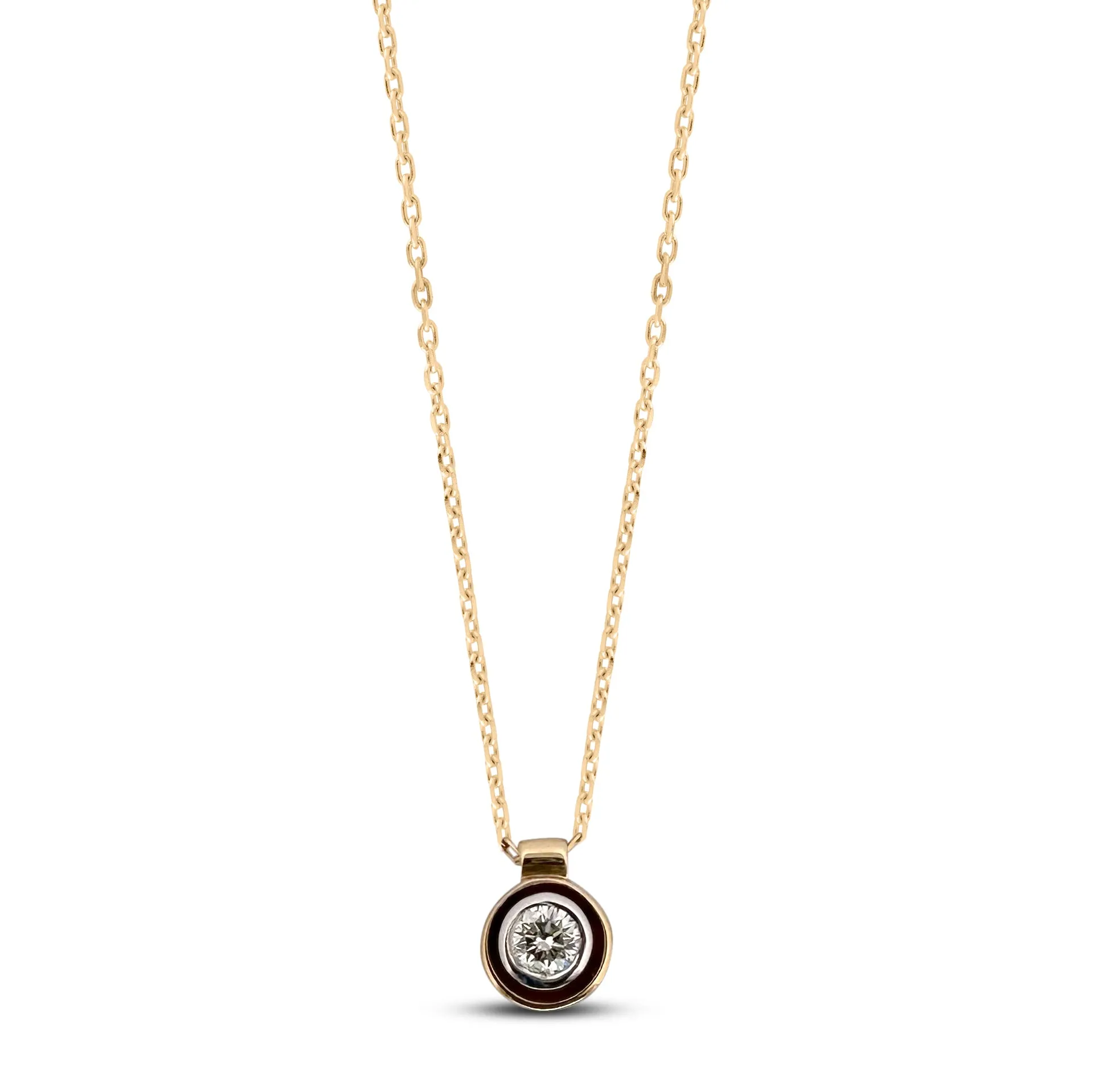 0.15ct Round Brilliant Natural Diamond Solitaire Pendant Necklace in 18k Two-tone Gold