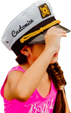 A Dash of Chic Personalized Youth Kids Captain Hat, Custom Text Nautical Skipper Boating Hat, Kids Party Favor