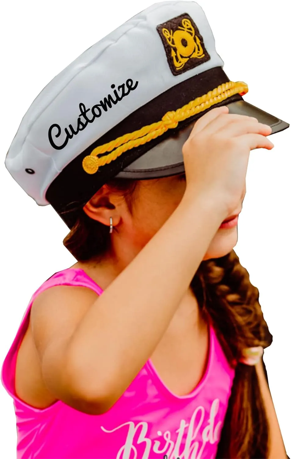 A Dash of Chic Personalized Youth Kids Captain Hat, Custom Text Nautical Skipper Boating Hat, Kids Party Favor