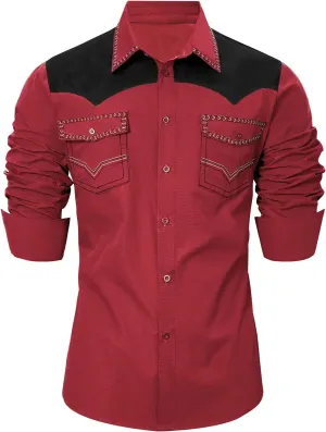 American Trends Mens Western Shirts Long Sleeve Cowboy Shirts for Men Casual Button Down Shirts Country Shirt