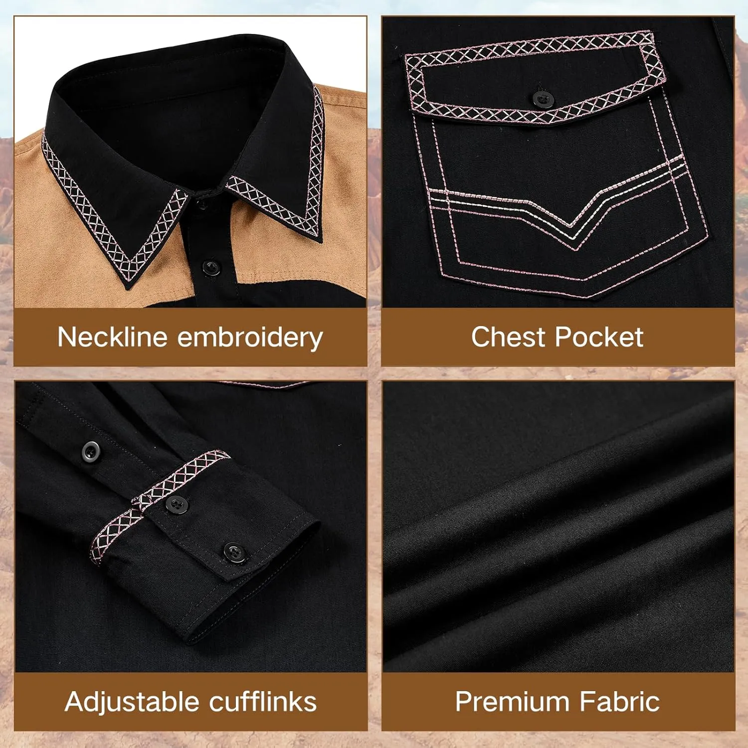 American Trends Mens Western Shirts Long Sleeve Cowboy Shirts for Men Casual Button Down Shirts Country Shirt