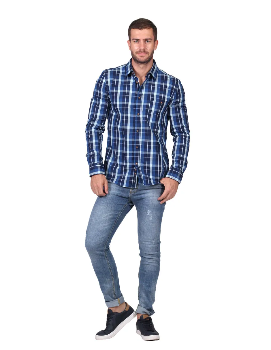 Camisas Hombre Slim Fit Manga Larga Cuadros 2 B25114