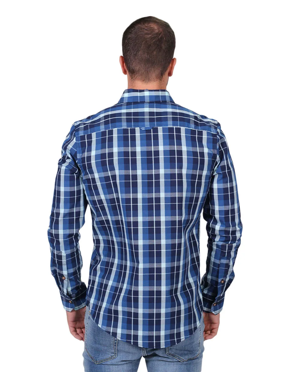 Camisas Hombre Slim Fit Manga Larga Cuadros 2 B25114