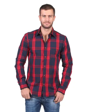 Camisas Hombre Slim Fit Manga Larga Cuadros Rojo B25116