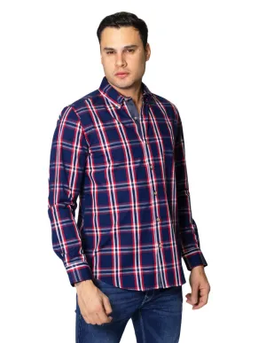 Camisas Para Hombre De Manga Larga Con Estampado De Cuadros Cuello Button Down De Algodon Regular Fit B41107 Rojo