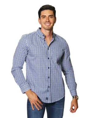 Camisas Para Hombre De Manga Larga Con Estampado de Cuadros Regular Fit B35215 Azul