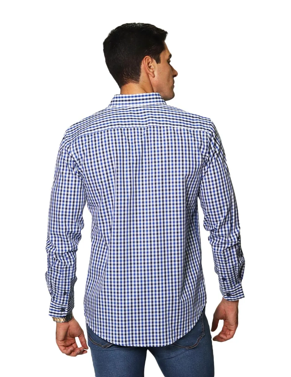Camisas Para Hombre De Manga Larga Con Estampado de Cuadros Regular Fit B35215 Azul