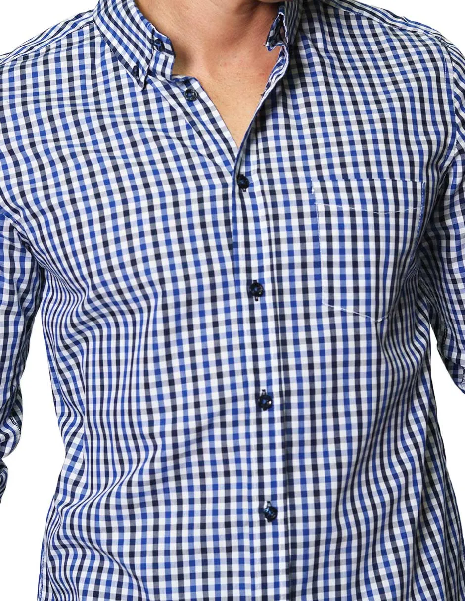 Camisas Para Hombre De Manga Larga Con Estampado de Cuadros Regular Fit B35215 Azul