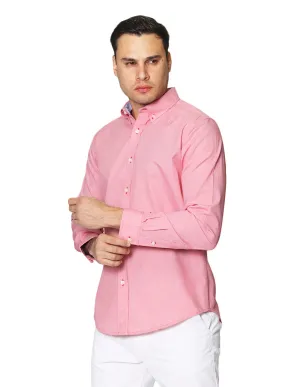 Camisas Para Hombre De Tela Mascota Con Estamado De Micro Cuadros De Manga Larga Cuello Button Down Regular Fit B41211 Rojo