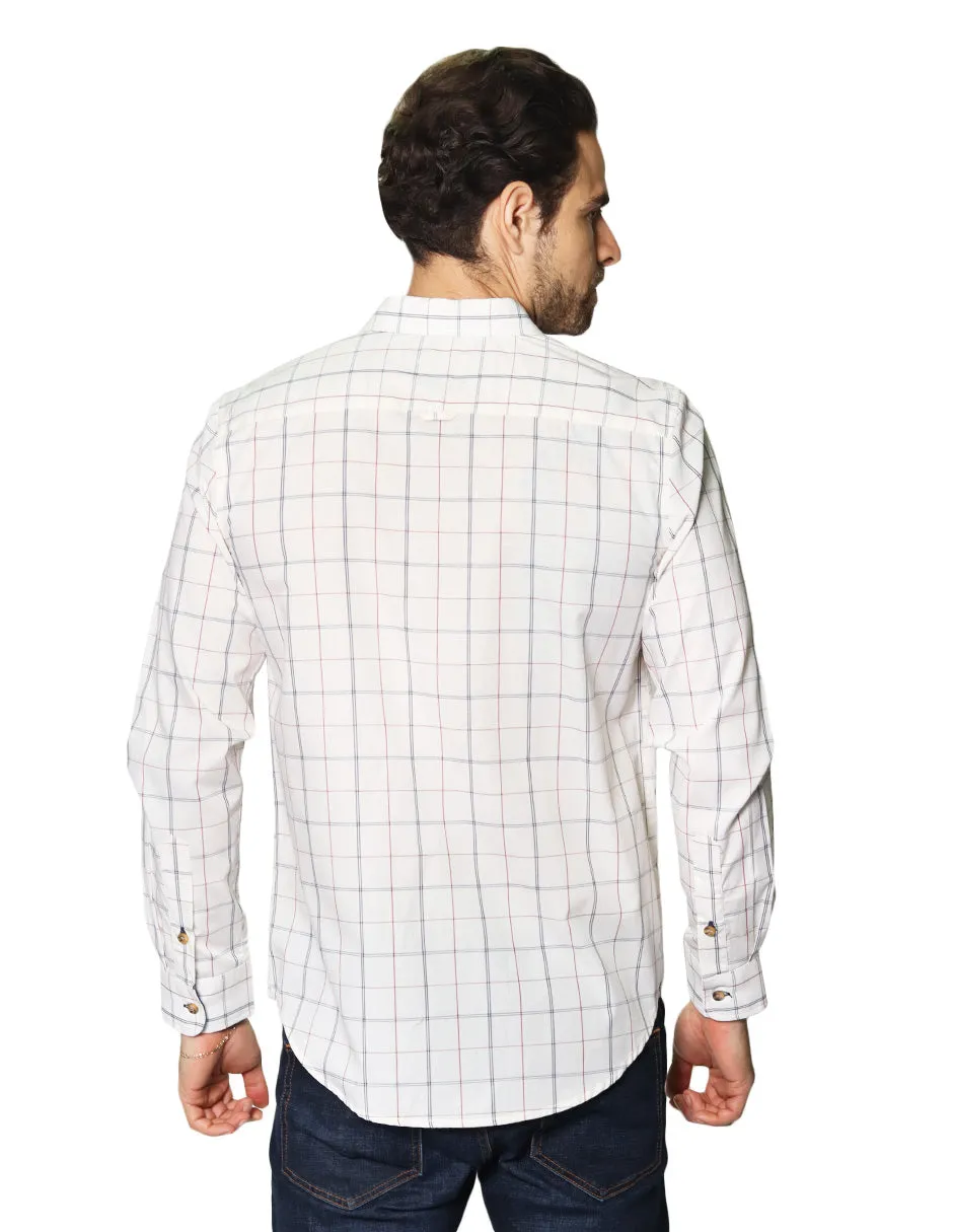 Camisas Para Hombre Manga Larga Cuadros B45107 Beige