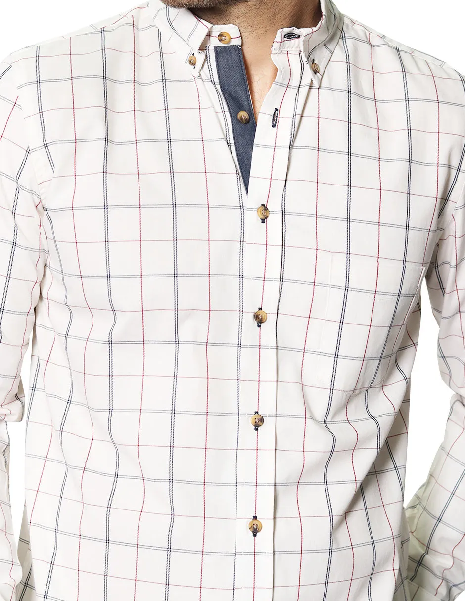 Camisas Para Hombre Manga Larga Cuadros B45107 Beige