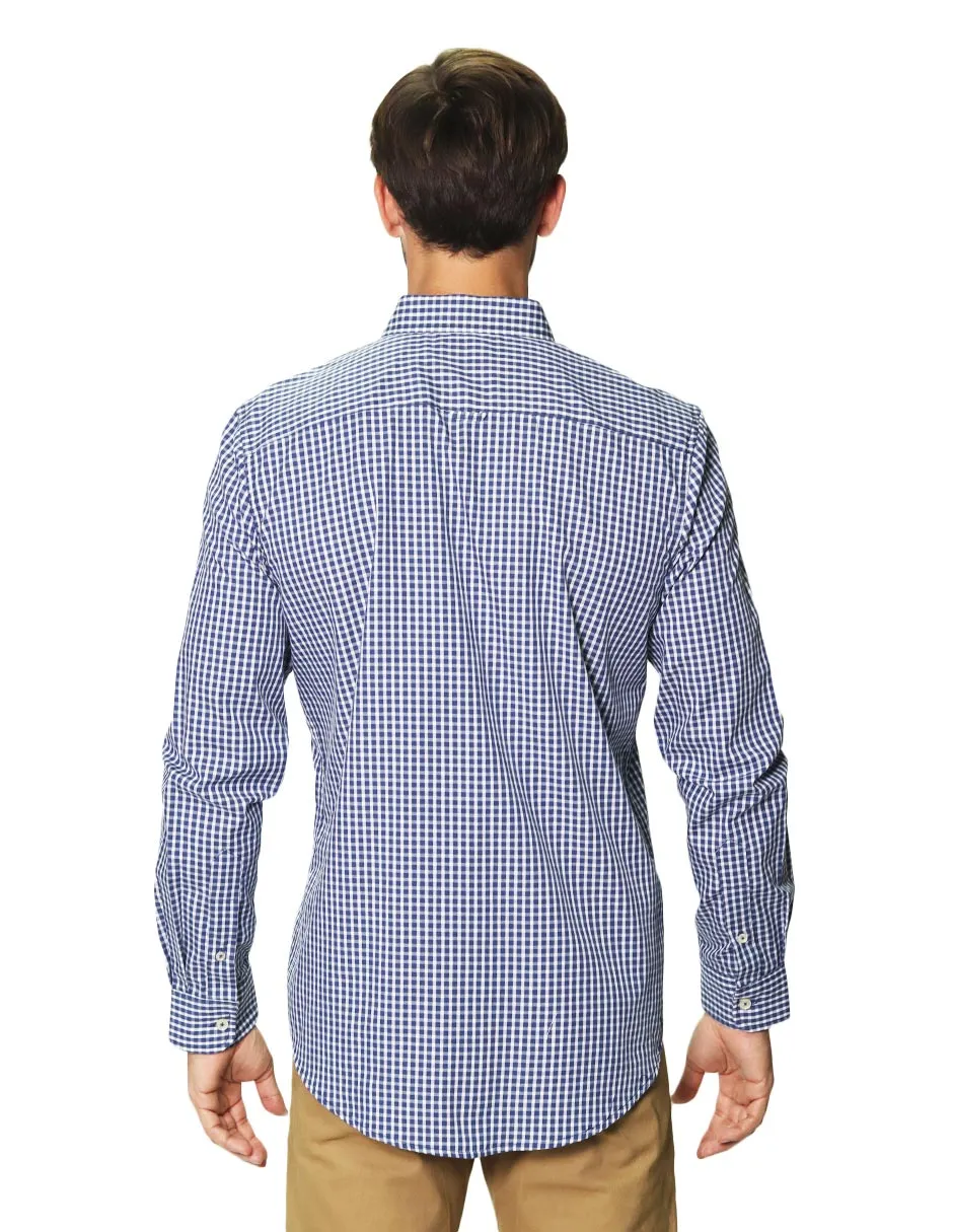 Camisas Para Hombre Manga Larga Cuadros B45213 Azul