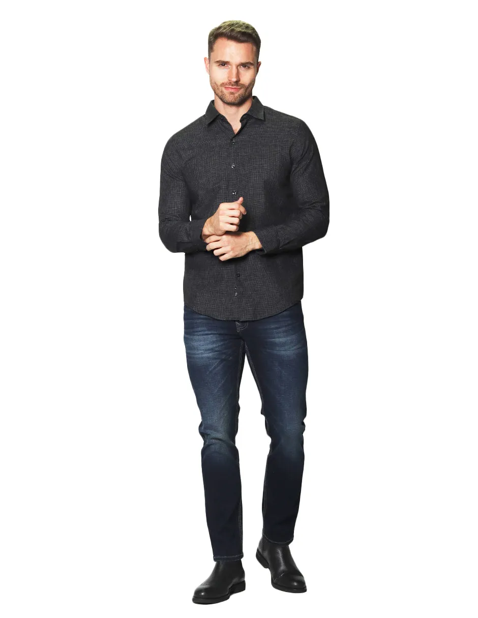 Camisas Para Hombre Manga Larga Cuadros B45307 Gris