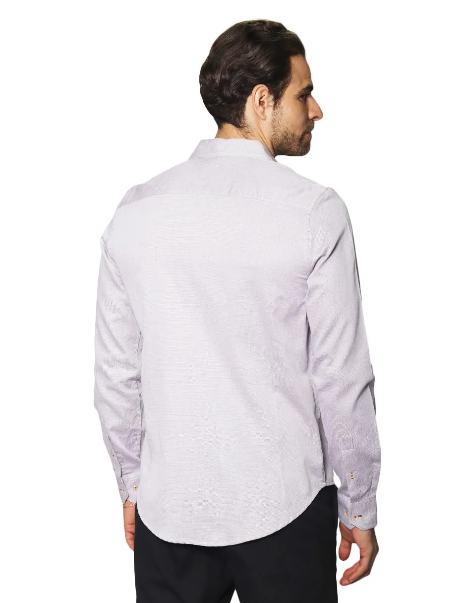Camisas Para Hombre Manga Larga Micro Cuadros Jackard B45305 Vino