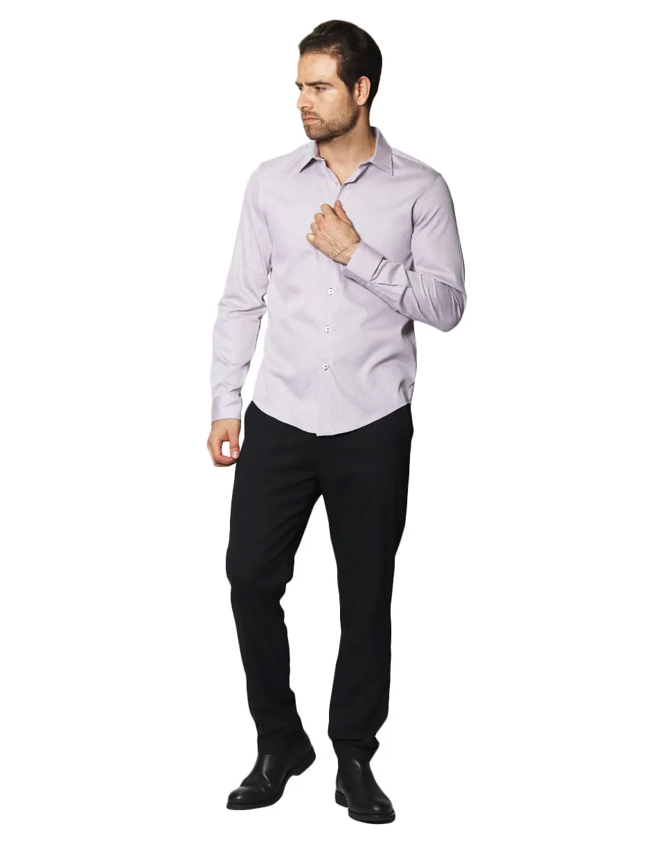 Camisas Para Hombre Manga Larga Micro Cuadros Jackard B45305 Vino