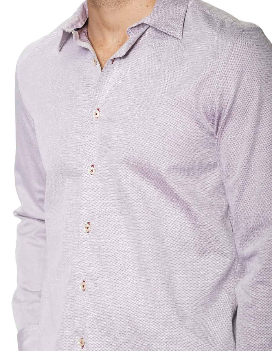 Camisas Para Hombre Manga Larga Micro Cuadros Jackard B45305 Vino
