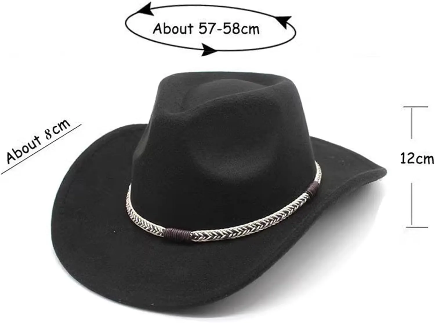 Classic Western Felt Cowboy Cowgirl Hat for Women Men, Outdoor Fedora Hats Wide Brim Cowgirl Hats with Belt Buckle