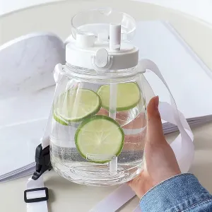 Clear Water Bottles with Straw 45oz Large Water Jug for Schools/Adults Aesthetic Girls Water Bottles for Gym/Sport/Motivational White Reusable Water Bottle