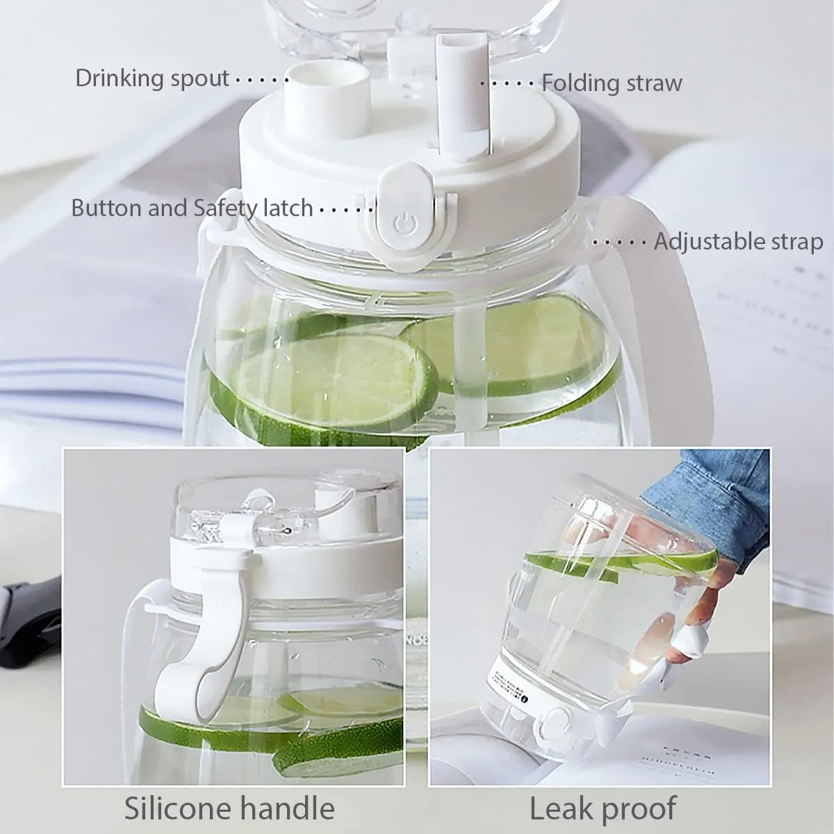 Clear Water Bottles with Straw 45oz Large Water Jug for Schools/Adults Aesthetic Girls Water Bottles for Gym/Sport/Motivational White Reusable Water Bottle