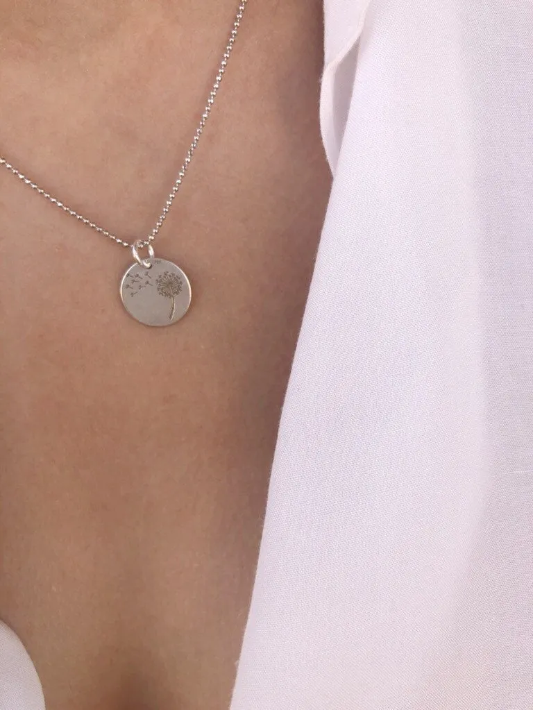 Collana in argento 925 e ciondolo dente di leone