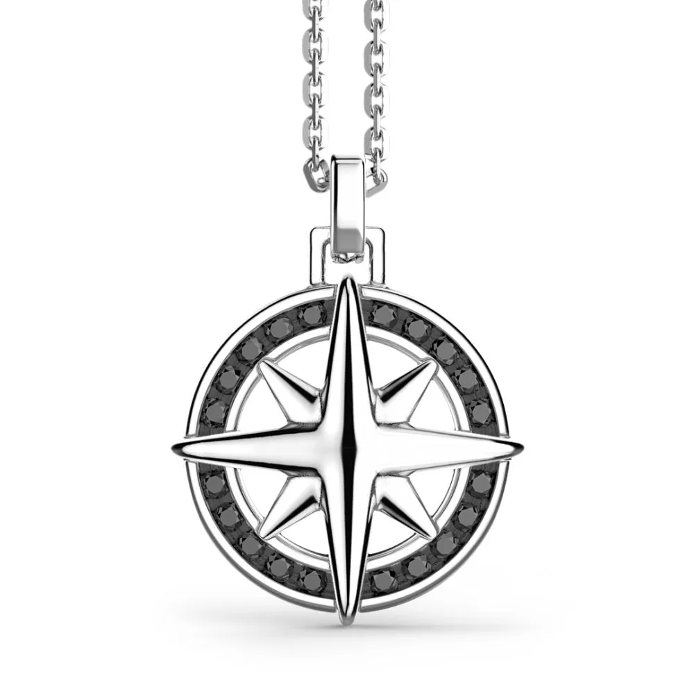 Collana Zancan in argento, pendente a rosa dei venti con pietre nera -