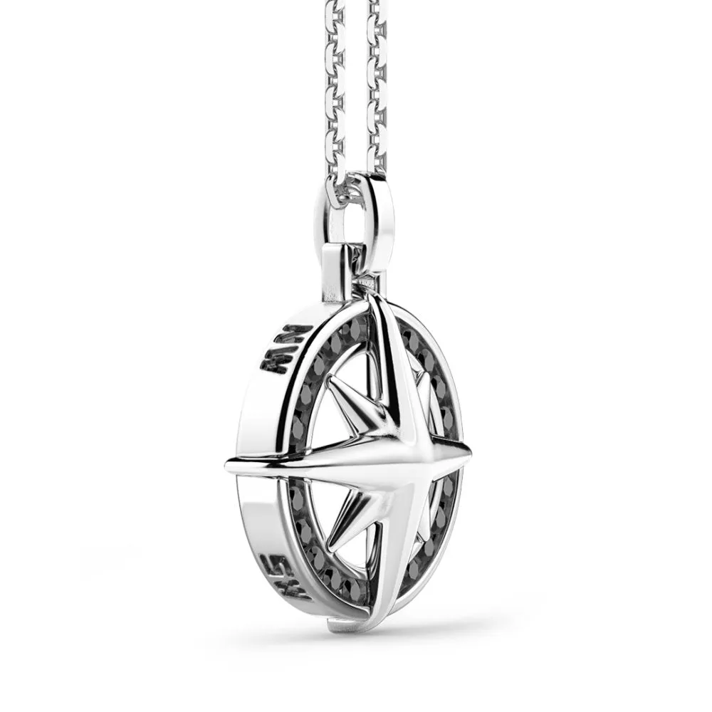 Collana Zancan in argento, pendente a rosa dei venti con pietre nera -