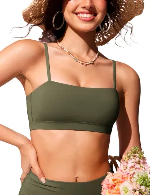 CRZ YOGA Womens Bikini Top A-C Cup Adjustable Thin Straps Bathing Suit Square Neck Padded Swimsuits
