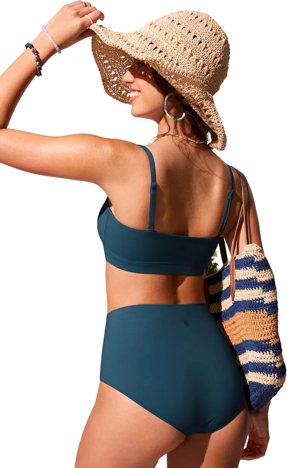 CRZ YOGA Womens Bikini Top A-C Cup Adjustable Thin Straps Bathing Suit Square Neck Padded Swimsuits