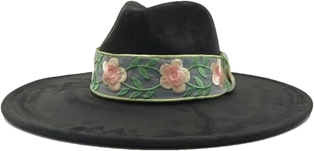 Decal Suede Hat Wide Brim Fedora Hat Men's and Women's Jazz Hat Suede Fedoras Sombrero 27 56-58cm