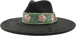 Decal Suede Hat Wide Brim Fedora Hat Men's and Women's Jazz Hat Suede Fedoras Sombrero 27 56-58cm