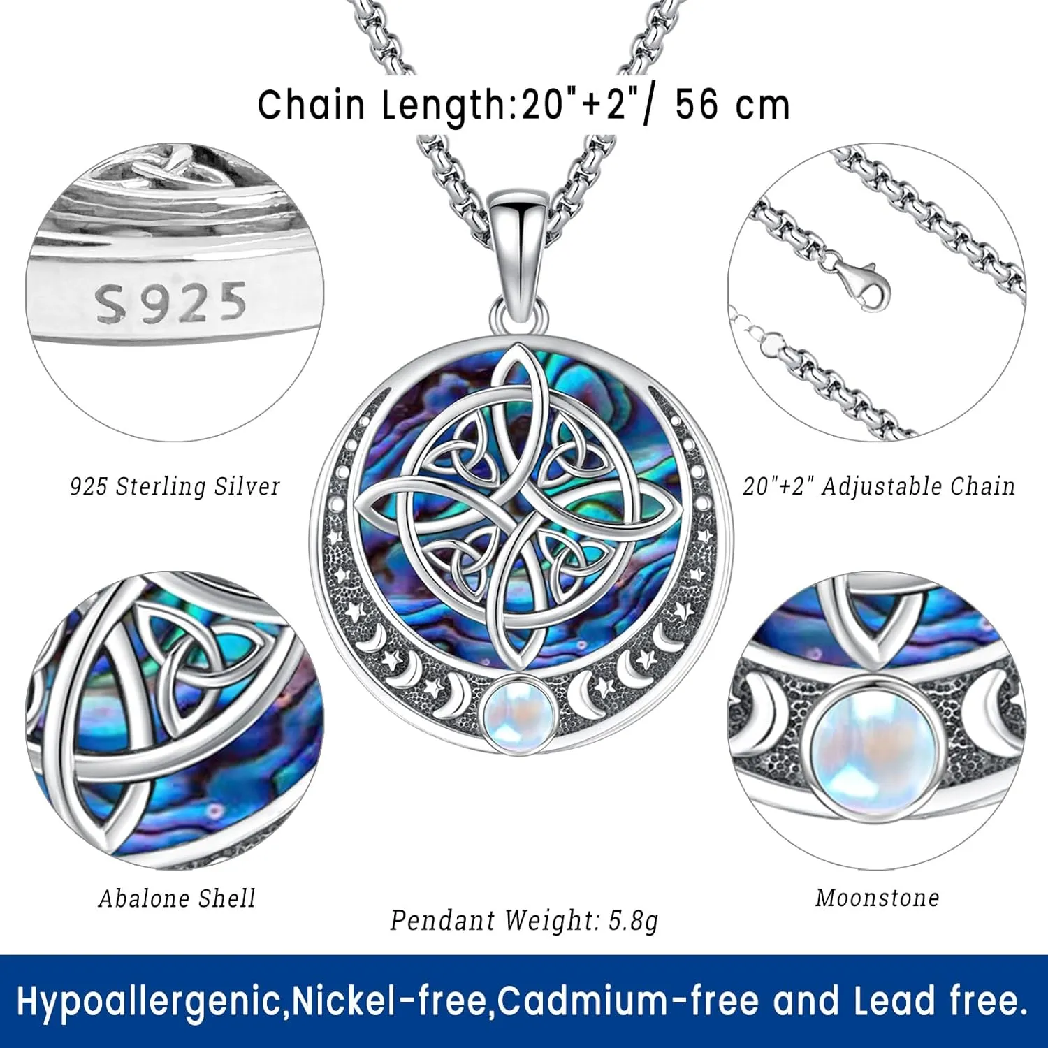 Eusense Nudo De Bruja Plata 925 Original Witch Knot Necklace for Women Men Sterling Silver Witches Knot Pendant Witchcraft Wiccan Jewelry