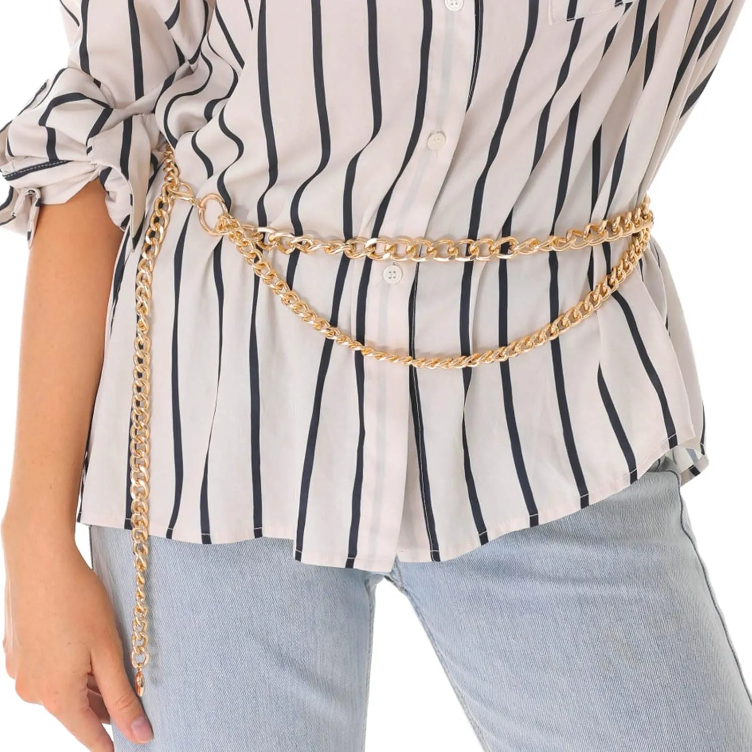 FAN&LOUIS Gold Waist Chain Belt for Women Dresses Metal Link Dangling Cinturones De Mujer