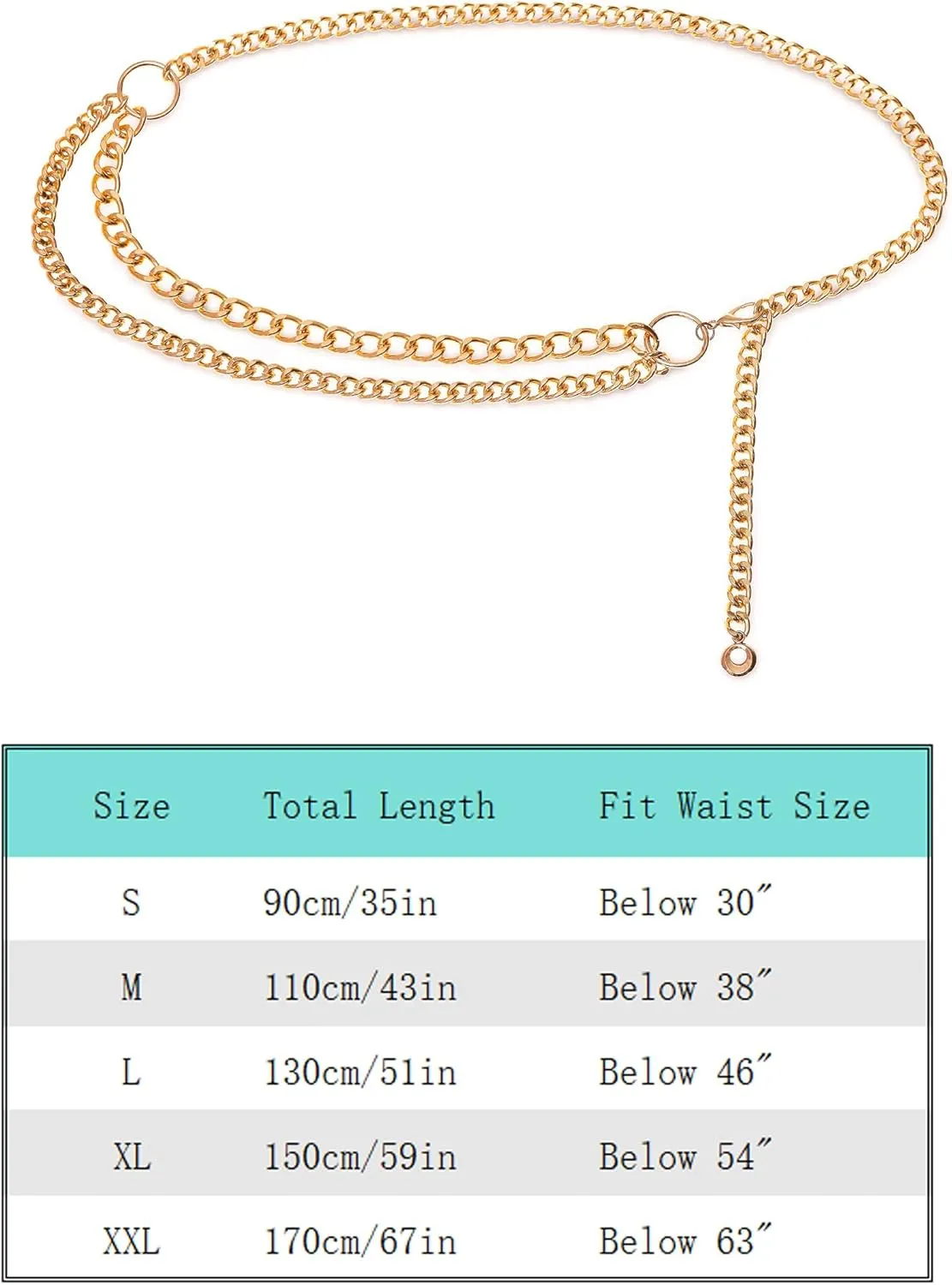 FAN&LOUIS Gold Waist Chain Belt for Women Dresses Metal Link Dangling Cinturones De Mujer