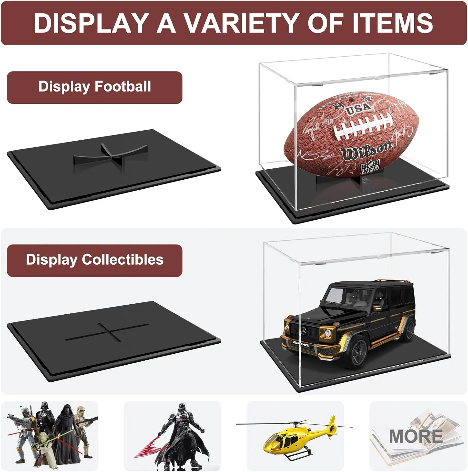 Football Display Case:Clear Acrylic Football Display Cases,Dust and UV Protection Acrylic Display Box with Removable Football Stand for Signed Football Sports Collectibles Memorabilia Display