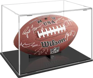 Football Display Case:Clear Acrylic Football Display Cases,Dust and UV Protection Acrylic Display Box with Removable Football Stand for Signed Football Sports Collectibles Memorabilia Display