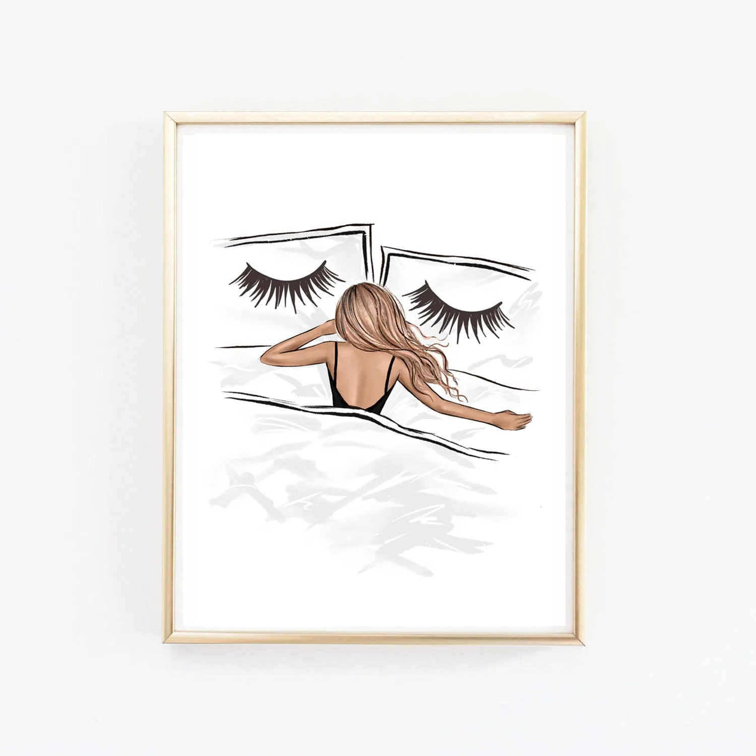 Girl in bed Dorm room art print fashion illustration