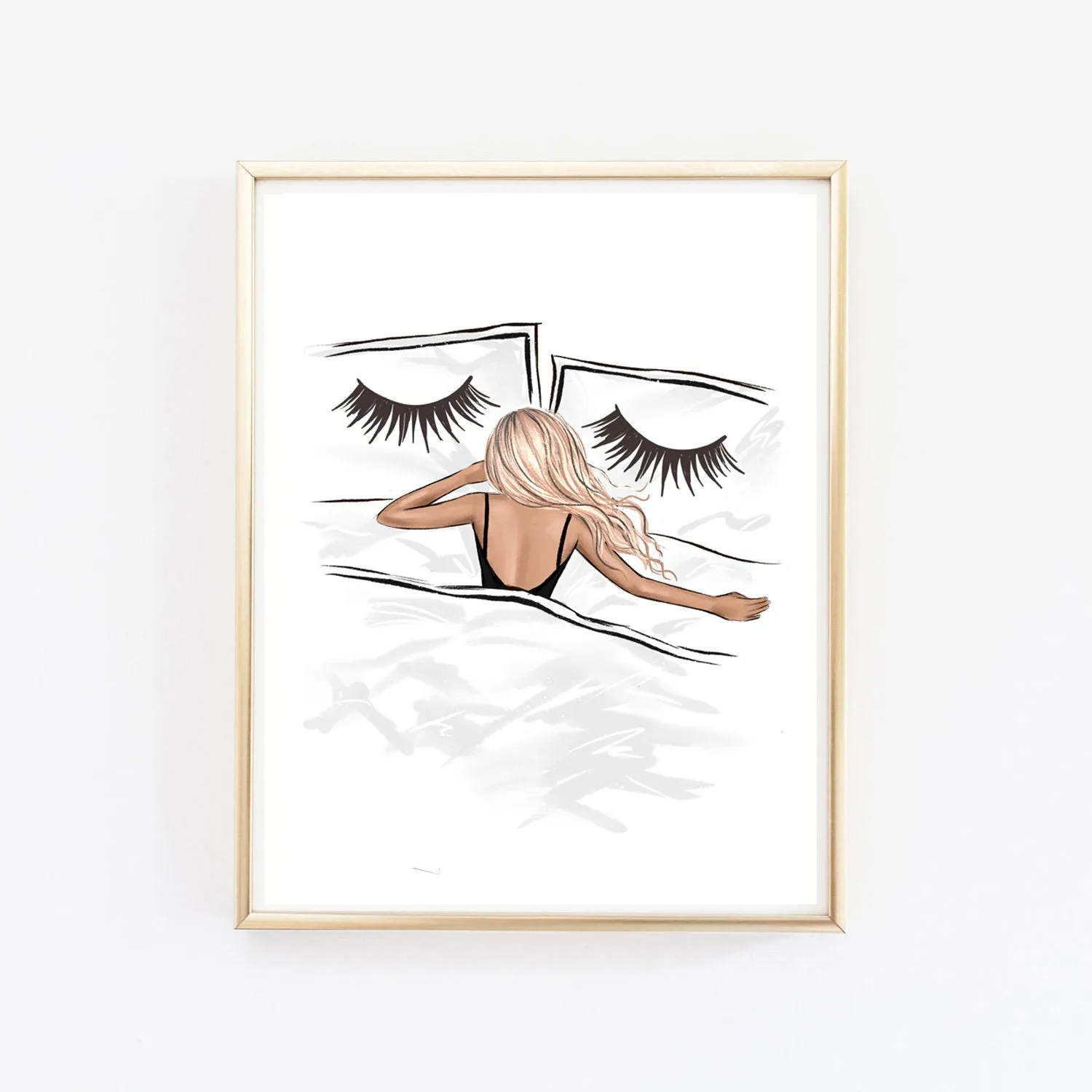 Girl in bed Dorm room art print fashion illustration