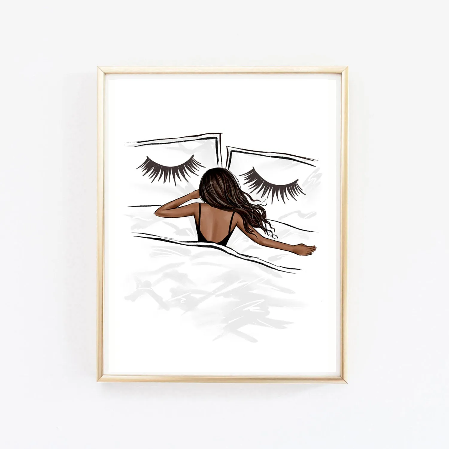 Girl in bed Dorm room art print fashion illustration