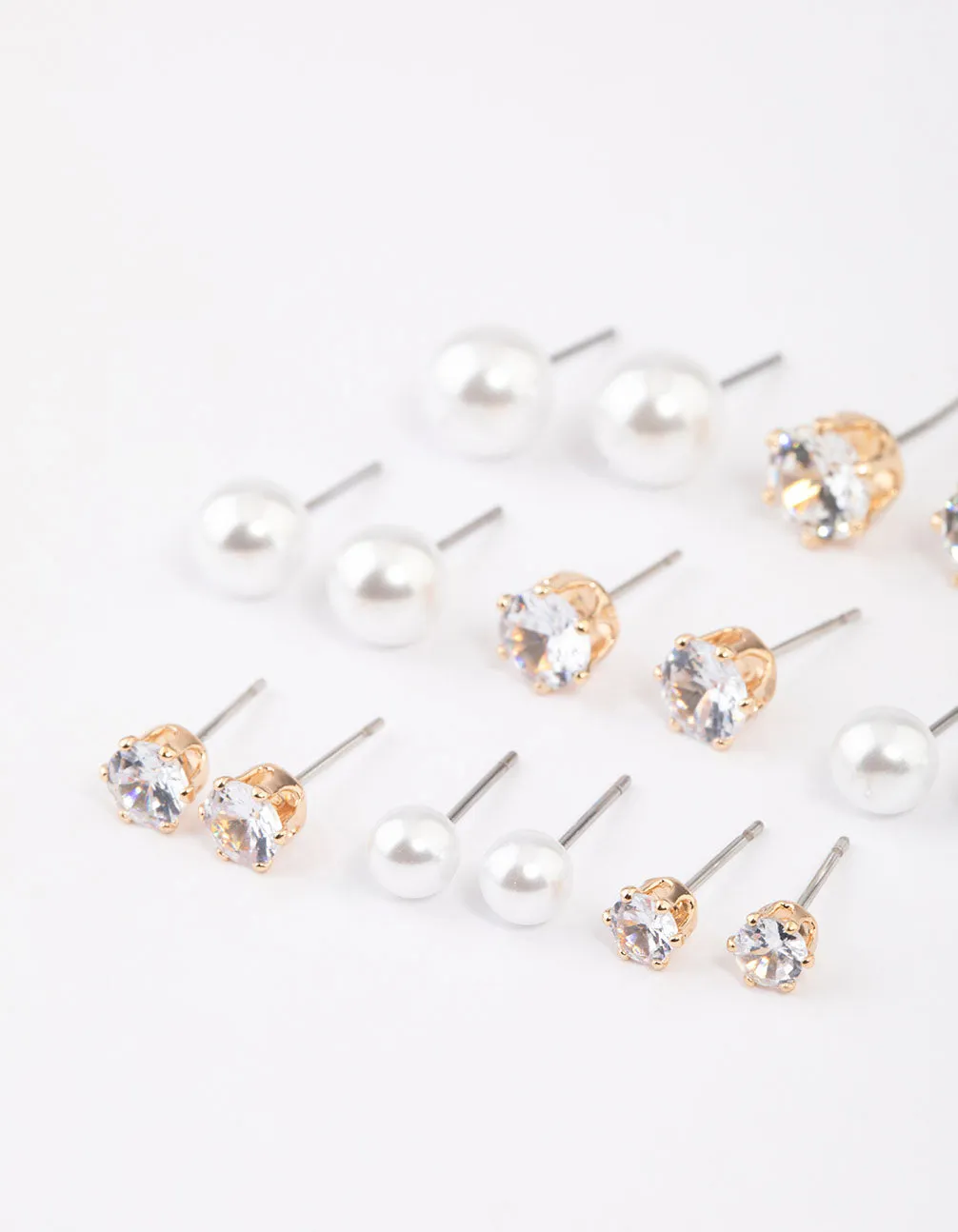 Gold Graduating Diamante & Pearl Earrings 8-Pack