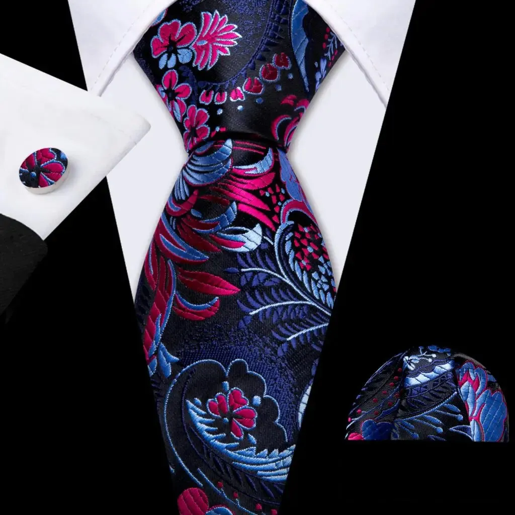 Gravata de Seda Jacquard com Abotoaduras e Lenço Bari