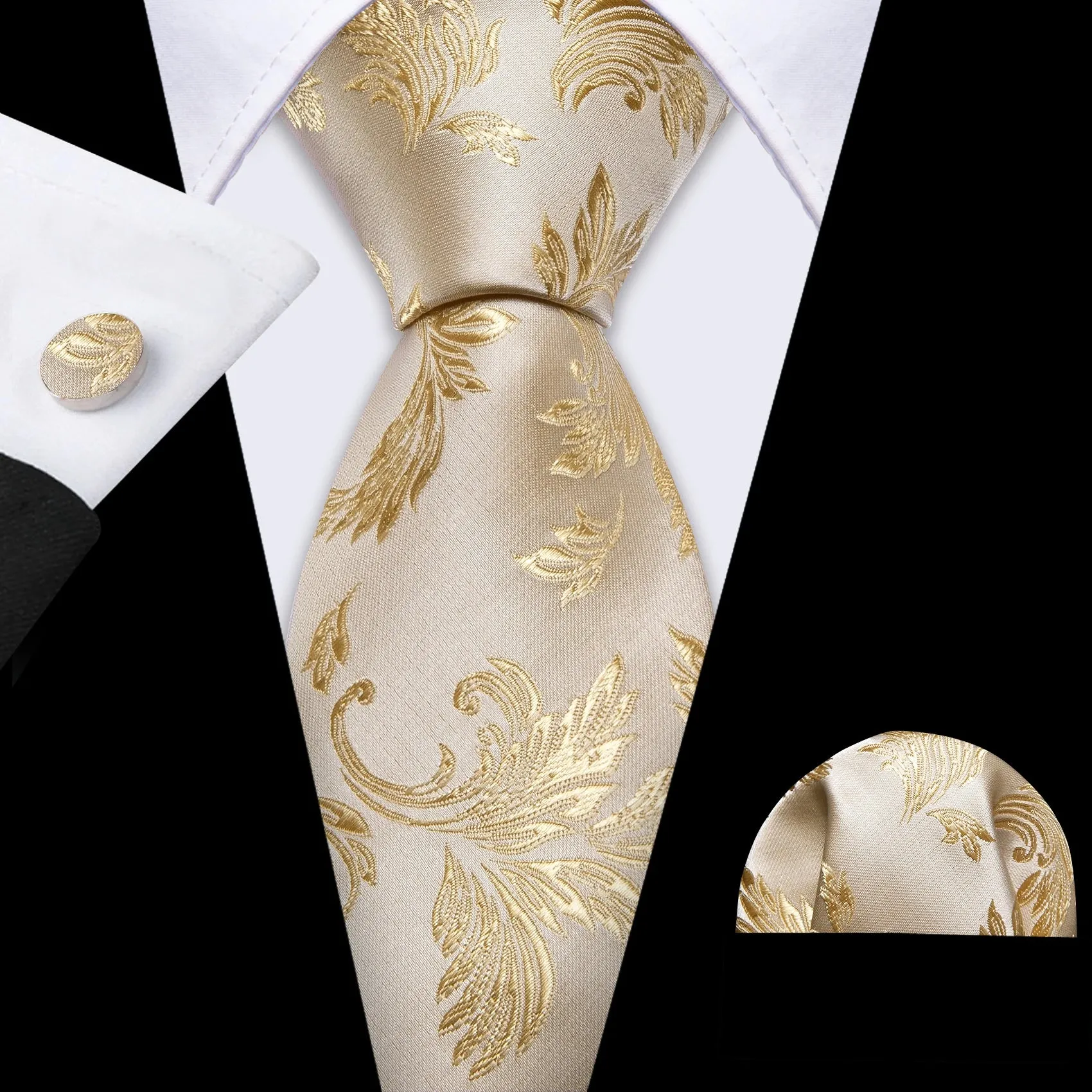 Gravata de Seda Jacquard com Abotoaduras e Lenço Bari