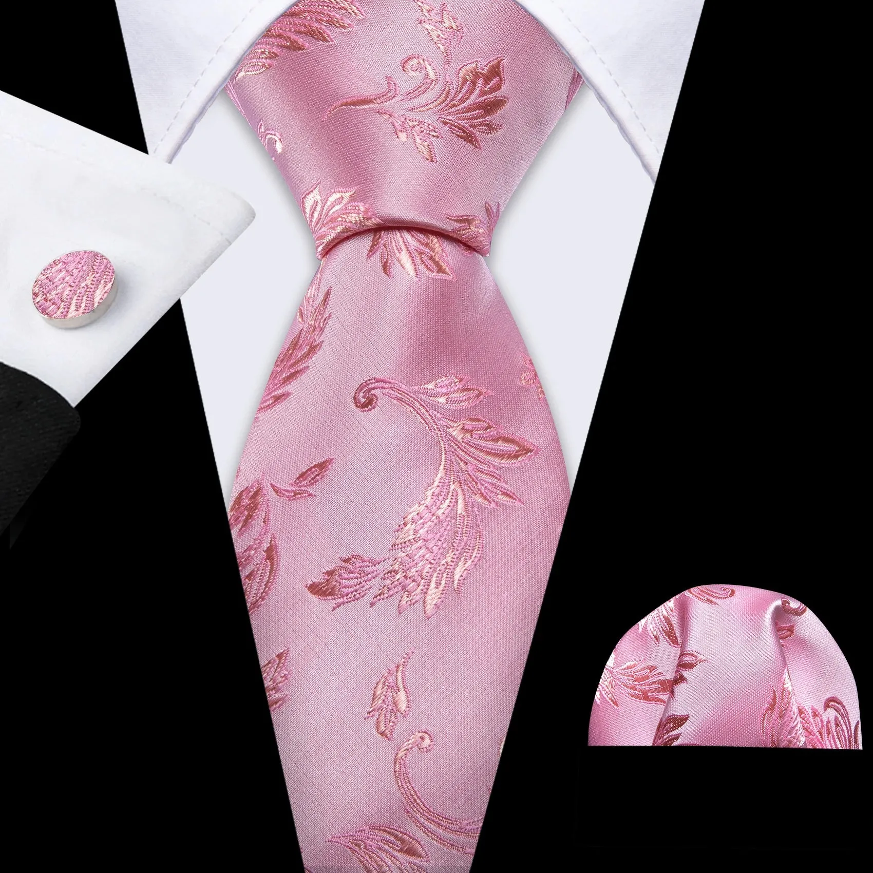 Gravata de Seda Jacquard com Abotoaduras e Lenço Bari