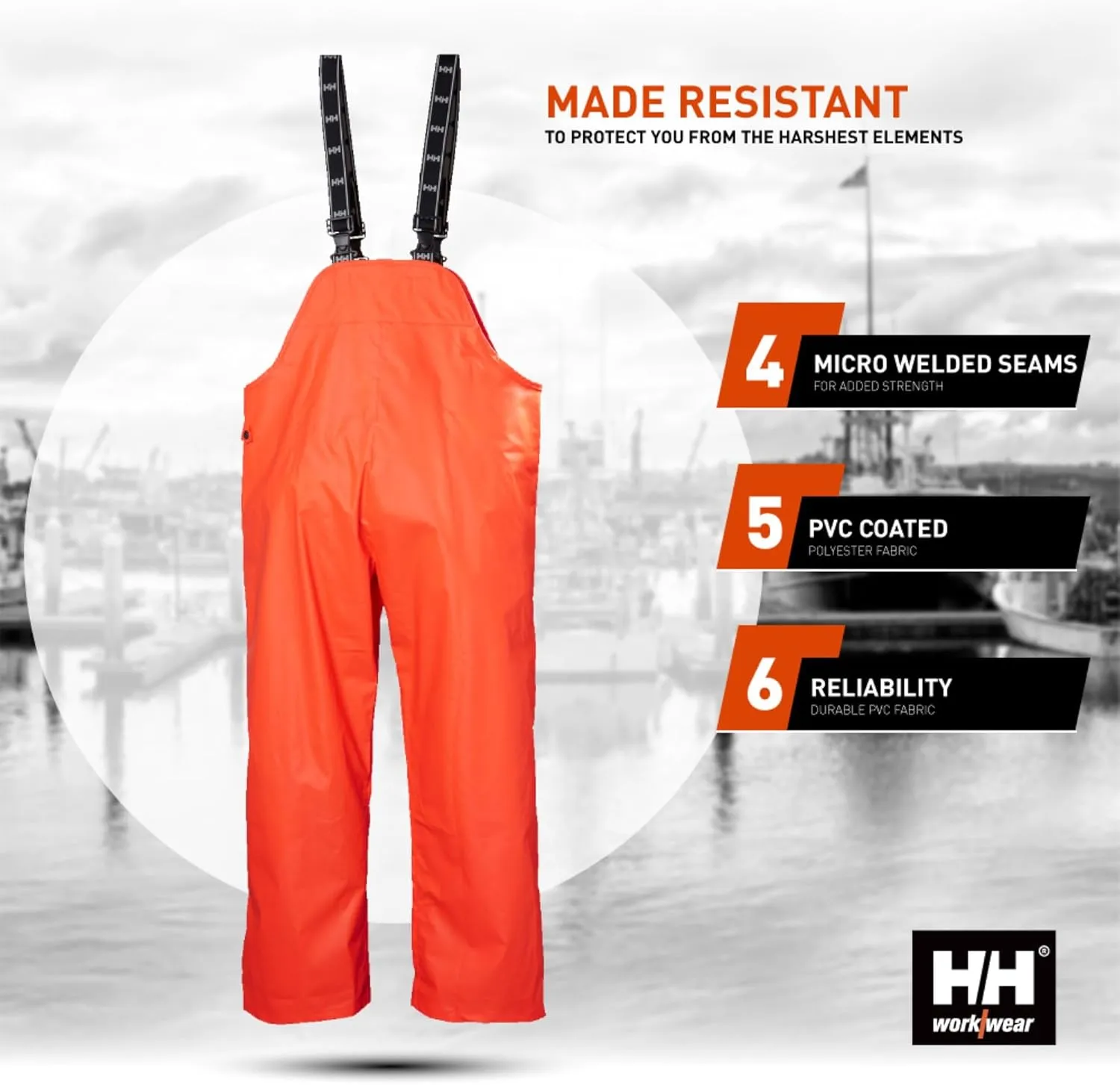 Helly-Hansen Workwear Mandal Waterproof Bib Overalls for Men - PVC-Coated Polyester, Breathable, Adjustable Work Bibs for Men