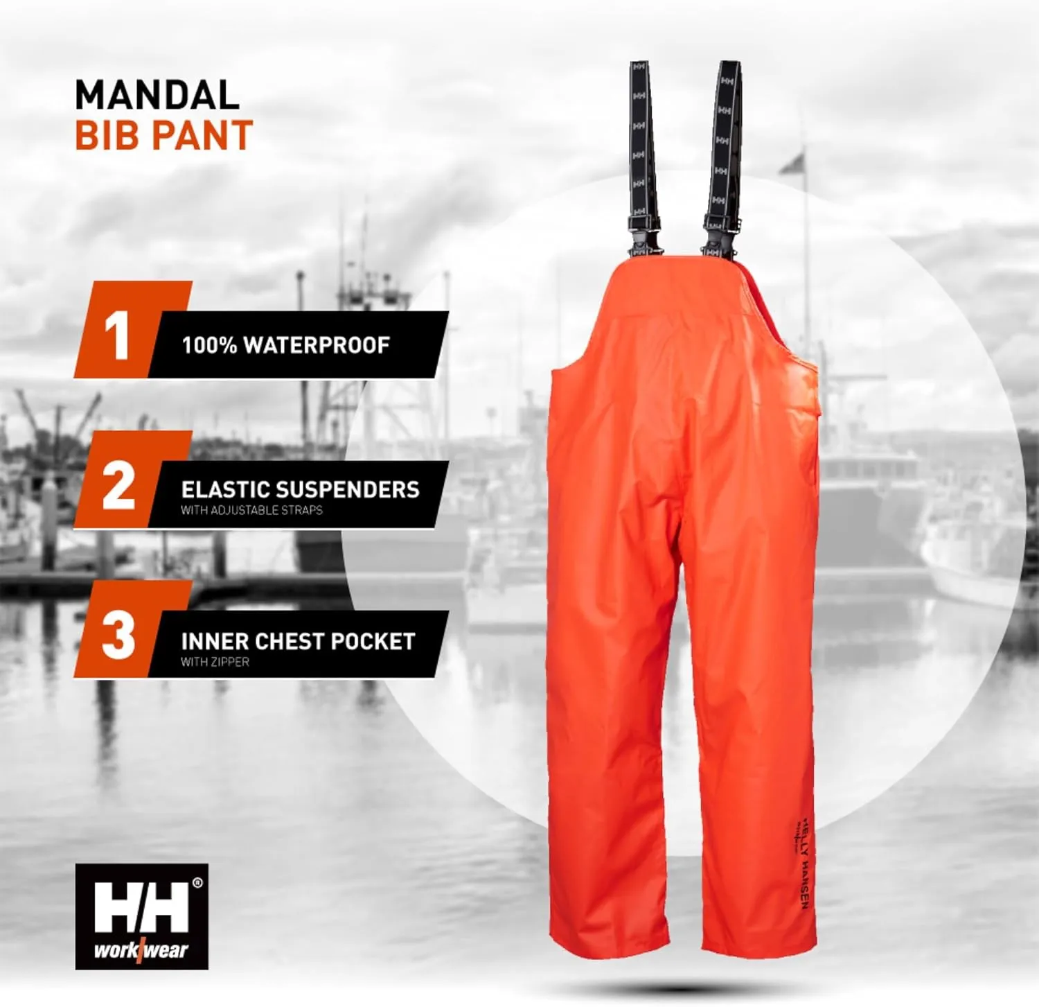 Helly-Hansen Workwear Mandal Waterproof Bib Overalls for Men - PVC-Coated Polyester, Breathable, Adjustable Work Bibs for Men