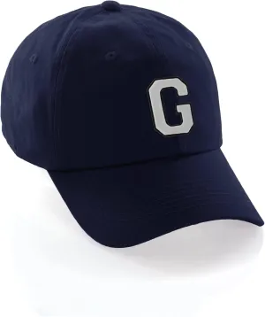 I&W Hatgear Customized Letter Intial Baseball Hat A to Z Team Colors, Navy Cap Black White