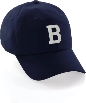 I&W Hatgear Customized Letter Intial Baseball Hat A to Z Team Colors, Navy Cap Black White