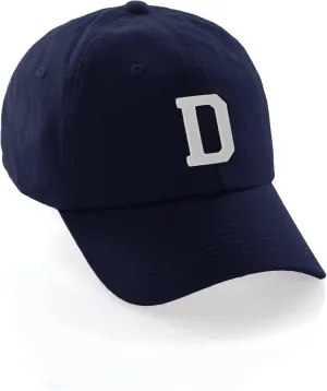 I&W Hatgear Customized Letter Intial Baseball Hat A to Z Team Colors, Navy Cap Black White