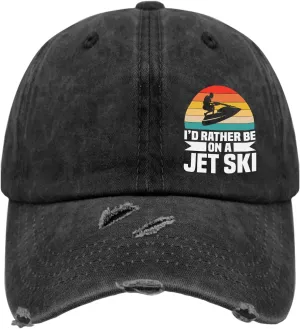 I'd Rather Be On A Jets Ski Hat for Men Washed Distressed Baseball Cap Low Profile Washed Workouts Hat Breathable