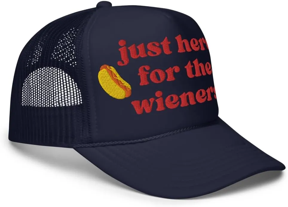 Just Here for The Wieners Foam Trucker Hat Embroidered 4th of July Baseball Hat Independence Day Gifts Funny Hot Dog Hats