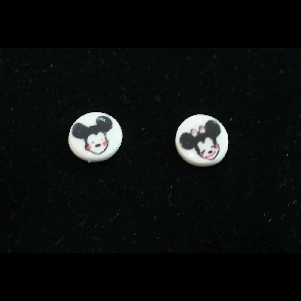 Manitas De Plata Coppia Di Orecchini 1,2 Cm Topolino Mickye Mouse In Porcellana